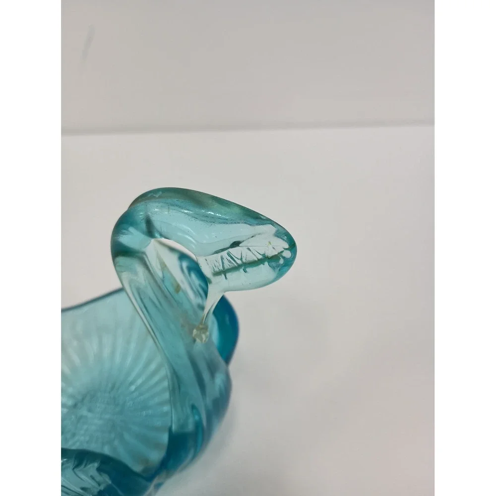 Vintage Art Glass Swan Bowl Blue Trinket Dish Decor Mid Century Modern Coastal